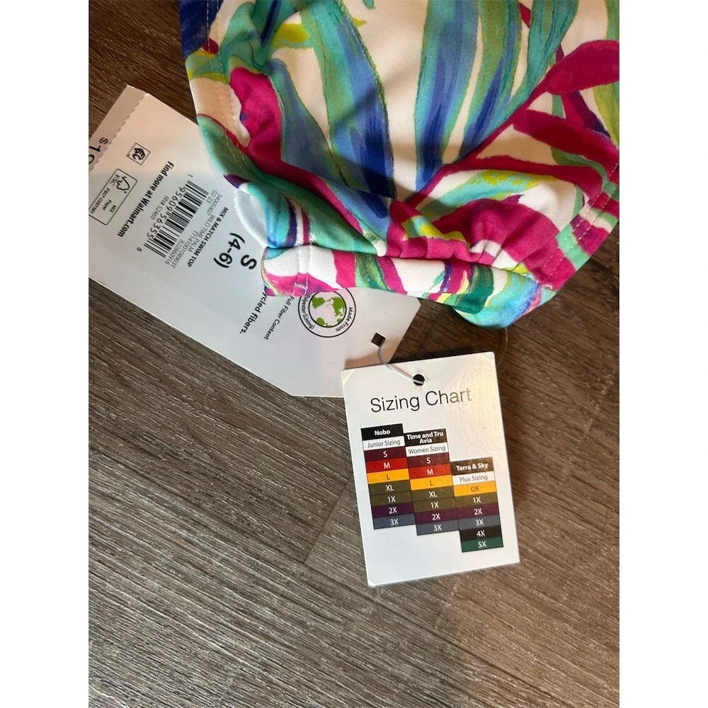 Time and Tru Bikini Swim Top Womens S Tropical Palm Print Knot Front